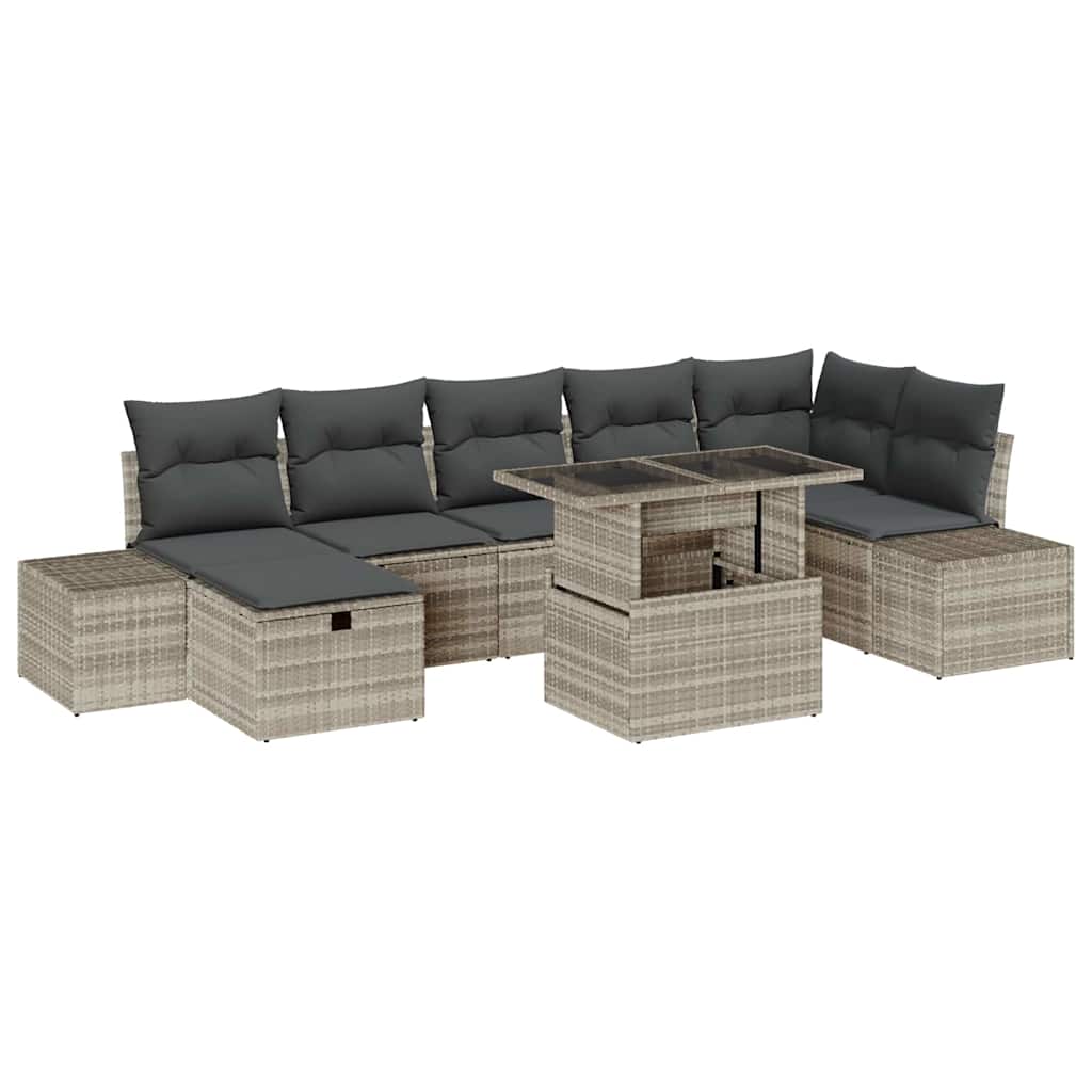 Garten-Sofa-Set mit Kissen 8 pcs Hellgrau Poly Rattan